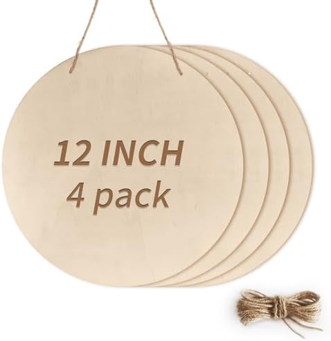 12 Inch Unfinished Wood Circles for Crafts, Wood Rounds Plaques for Cricut Crafts, Wooden Discs for Door Hanger Sign, Painting, Wood Burning, Christmas Home Décor(4Pcs Circle with Holes) by Unknown