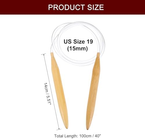 HARFINGTON US Size 19(15mm) Circular Knitting Needles 40 Inch / 100cm Round Wooden Needle for Handmade Projects DIY Knitting Blankets Socks Hats Sweaters - Image 2