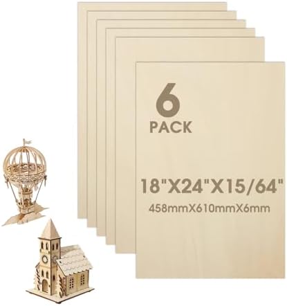 6 Pack Basswood Sheets 18"×24"×15/64" Unfinished Plywood Sheet by Unknown