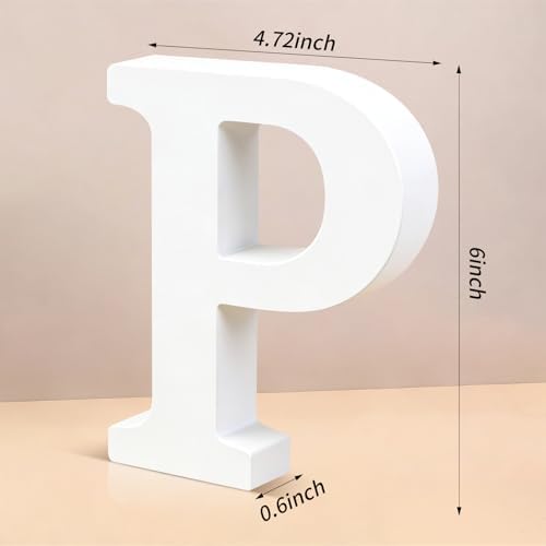 6 Inch White Wood Letters Unfinished Wooden Letters for Wall Decor Decorative Standing Letters Slices Sign Board Decoration for Craft Home Party Projects (P) - Image 2