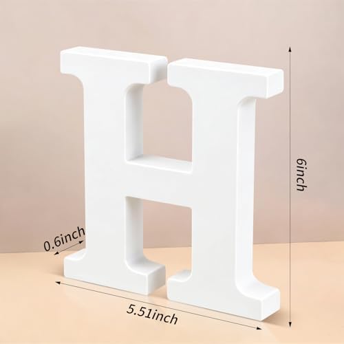 6 Inch White Wood Letters Unfinished Wooden Letters for Wall Decor Decorative Standing Letters Slices Sign Board Decoration for Craft Home Party Projects (H) - Image 2