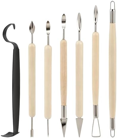 7pcs Double-Sided Clay Sculpting Tools, Wooden Handle Pottery Trimming Tool by Unknown