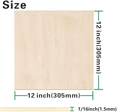 Basswood Sheets 24 Pack,12"x12"x1/16 Plywood Sheets,1.5mm Basswood for Laser Cutting,Laser Engraving Blanks,Drawing & Painting,Thin Natural Unfinished Wood for Crafts,Wood Burning,Scroll Saw Cutting - Image 2