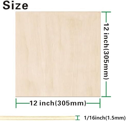 Basswood Sheets 24 Pack,12"x12"x1/16 Plywood Sheets,1.5mm Basswood for Laser Cutting,Laser Engraving Blanks,Drawing & Painting,Thin Natural Unfinished Wood for Crafts,Wood Burning,Scroll Saw Cutting - Image 2