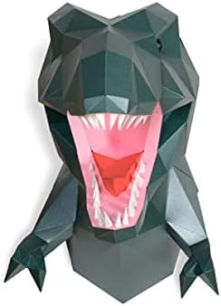 Tyrannosaurus rex Trophy Paper Sculpture,Pre-cut DIY Papercraft Kit,Handmade Dinosaur Figurine,3D Paper Art,Dark Green Color,Low Poly Wall Decor,All Accessories Included,DIY Teens Gift - Image 5
