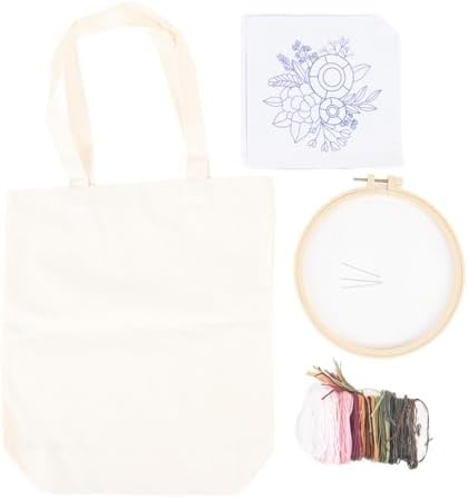 GLOGLOW Other Sewing and Embroidery Supplies Kit Beginner Embroidery Kit with Stamped Pattern Threads Hoop for Women Girls DIY Craft Project Canvas Bag Nan (White) - Image 6