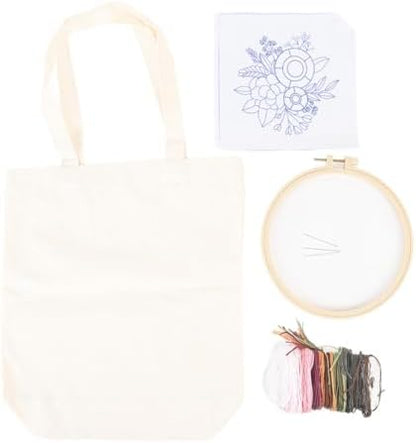 GLOGLOW Other Sewing and Embroidery Supplies Kit Beginner Embroidery Kit with Stamped Pattern Threads Hoop for Women Girls DIY Craft Project Canvas Bag Nan (White) - Image 6