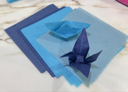 Natural Fiber Mulberry Paper Sheets 6 x 6 Inches, 50 PCS Handmade Craft Paper for Origami, Scrapbooking, Card Making, DIY Decoration, Mixed Media Art (Ocean Blue Tone, 6x6 Inch) - Image 2