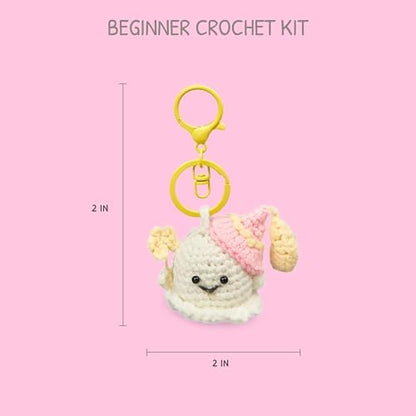 HOUSE CREATIVITY Crochet Keychain Kit for Beginners, Make 3 Mini Ghost Charms, Crochet Kits with Video Tutorial, Complete Set with Yarn, Hook & Keyring, Cozy Stress Relief Gift for Adults & Kids - Image 2