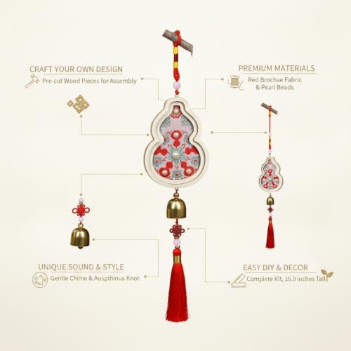 14.96 Inch Wooden Craft Kit with Red Brocade and Pearls for Assembly - Image 4