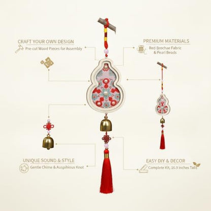 14.96 Inch Wooden Craft Kit with Red Brocade and Pearls for Assembly - Image 4