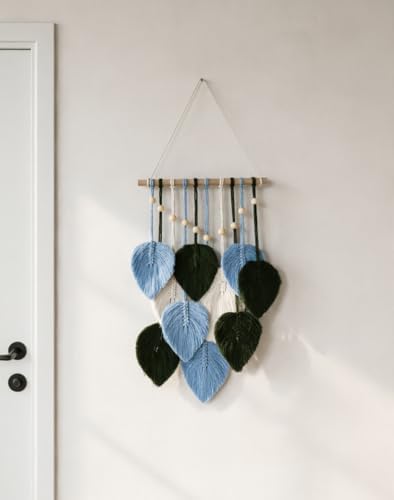 Jditngp DIY Macrame Leaf Wall Hanging Beginners Boho Wall Leaf Tapestry Kit Handmade Woven Tapestry Feather Wall Hanging DIY Macrame Kit for Adults Birthday Gift DIY Craft Kits 11.8inch (Green,Blue) - Image 6