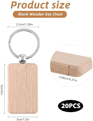 PineHaven Blank Wooden Key Chain, Rectangle Wood Keychain Blanks,Unfinished Wood Key Ring Wooden Engraving Blank Keys Tags - Image 2