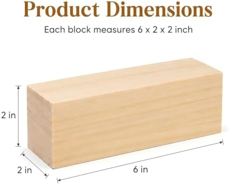 5 Pack Unfinished Wood Blocks, 6 x 2 x 2 Inch Wood Carving Blocks - Image 2