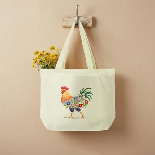 ERKOON Canvas Tote Bag Embroidery Kit for Beginners, Floral Arts Crafts Cross Stitch Kits for Adults Including Stamped Embroidery Bag with Hoops, Needle, Instruction and Color Threads (Rooster) - Image 4