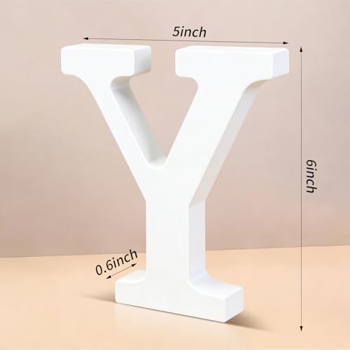6 Inch White Wood Letters Unfinished Wooden Letters for Wall Decor Decorative Standing Letters Slices Sign Board Decoration for Craft Home Party Projects (Y) - Image 2