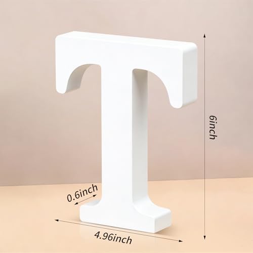 6 Inch White Wood Letters Unfinished Wooden Letters for Wall Decor Decorative Standing Letters Slices Sign Board Decoration for Craft Home Party Projects (T) - Image 2