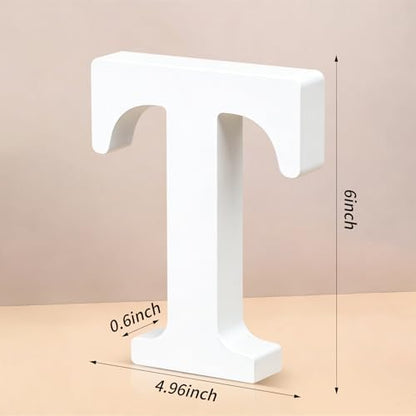6 Inch White Wood Letters Unfinished Wooden Letters for Wall Decor Decorative Standing Letters Slices Sign Board Decoration for Craft Home Party Projects (T) - Image 2