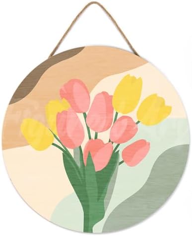 Figured'Art Paint by Numbers Kit for Adults on Wood Slice, 11.8in Diameter - Bouquet of Tulips - Craft Art Painting DIY Canvas - Image 2
