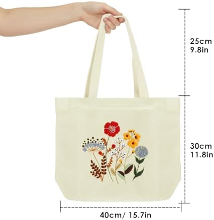 ERKOON Canvas Tote Bag Embroidery Kit for Beginners, Floral Arts Crafts Cross Stitch Kits for Adults Including Stamped Embroidery Bag with Hoops, Needle, Instruction and Color Threads (Flower) - Image 3