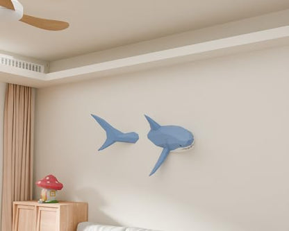 Shark on Wall Paper Sculpture,Right Side,Pre-Cut DIY Papercraft Kit,Handmade Wild Animal Figurine,3D Paper Art,Low Poly Wall Decor,All Accessories Included,DIY Teens Gift - Image 2