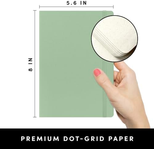 PAPERAGE Bullet Journal Kit, Dotted Journaling Set & Stationary Kit, Hardcover Dotted Journal Notebook (Sage Green), 12 fineliner Pens, 8 Sticker & 3 Stencil Sheets, 6 Washi Tapes - Image 2