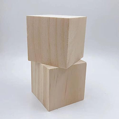 Wood Blocks for Crafts, Large Unfinished Wood Cubes, 3 Inch Natural Wooden Blocks, Pack of 2 Pine Square Blocks for Arts and Crafts and DIY Projects - Image 3