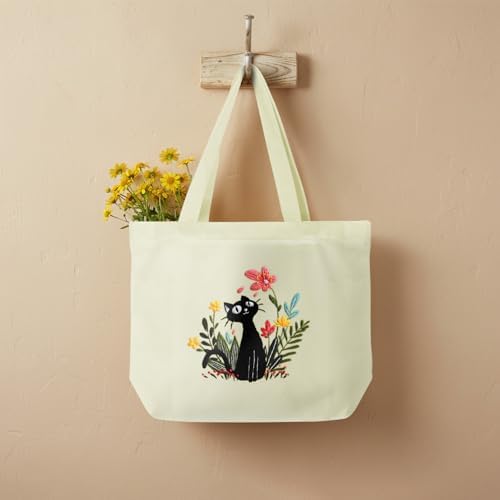 ERKOON Canvas Tote Bag Embroidery Kit for Beginners, Floral Arts Crafts Cross Stitch Kits for Adults Including Stamped Embroidery Bag with Hoops, Needle, Instruction and Color Threads (Cat) - Image 5