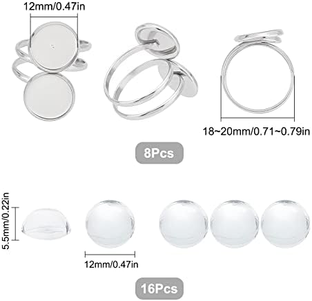 SUNNYCLUE 24Pcs DIY 8 Sets Ring Bezels Stainless Steel Ring Blanks Round Glass Cabochon Spiral Blank Bezel Rings Base Double Trays Pad Rings Settings Ring Set for Jewelry Making Kit Women DIY Craft - Image 2