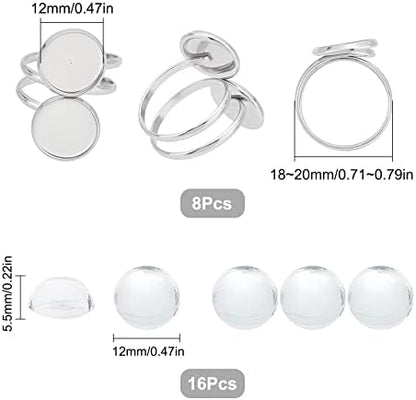 SUNNYCLUE 24Pcs DIY 8 Sets Ring Bezels Stainless Steel Ring Blanks Round Glass Cabochon Spiral Blank Bezel Rings Base Double Trays Pad Rings Settings Ring Set for Jewelry Making Kit Women DIY Craft - Image 2