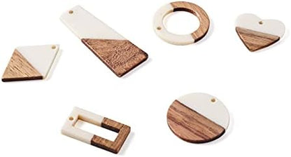 FASHEWELRY 12Pcs Resin Wooden Pendants 6 Styles Rectangle Rhombus Flat Round Geometry Vintage Resin Wood Statement for Jewelry Making (White) - Image 6