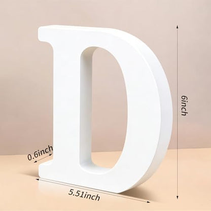6 Inch White Wood Letters Unfinished Wooden Letters for Wall Decor Decorative Standing Letters Slices Sign Board Decoration for Craft Home Party Projects (D) - Image 2