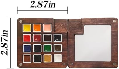 Mini Watercolor Travel Set – 15 Color Paint Kit with Wooden Palette, Magnetic Lid, Water Brush, Sketchbook for Travelers and Artists（C） - Image 2
