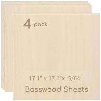 4 Pack Plywood Sheets, 17.1" x 17.1"x 5/64" Basswood Sheets by Hosifiy