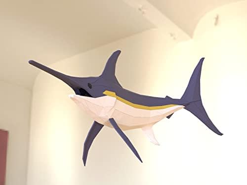 Swordfish Paper Sculpture,Pre-cut DIY Papercraft Kit,Handmade Sea Animal Figurine, Color,Low Poly Home Decor,All Accessories Included - Image 4