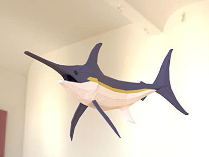 Swordfish Paper Sculpture,Pre-cut DIY Papercraft Kit,Handmade Sea Animal Figurine, Color,Low Poly Home Decor,All Accessories Included - Image 4