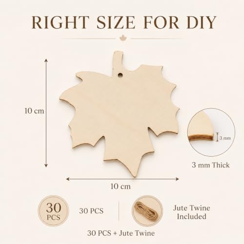 MAQIHAN Wooden Maple Leaf Craft Kit 30 Pcs - Paintable Thanksgiving Decor - Image 6