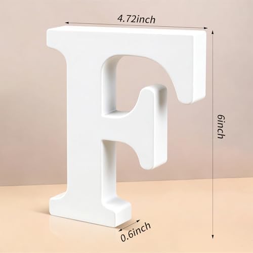 6 Inch White Wood Letters Unfinished Wooden Letters for Wall Decor Decorative Standing Letters Slices Sign Board Decoration for Craft Home Party Projects (F) - Image 2