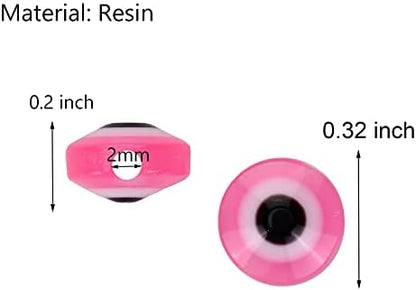 Evil Eye Beads 8mm Pink Resin Lampwork Beads Loose Spacer Beads Charms for DIY Jewelry Accessories Craft Making 200pcs (Dark Pink) - Image 2