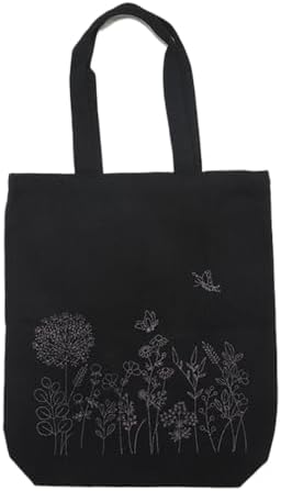 VWV-Whizzing Embroidery Canvas Tote Bag DIY Kit for Beginners, Complete with Pattern, Hoops, Color Threads, Tools & Detailed Instructions for Adults (13X15(in) Black-Bu) - Image 2