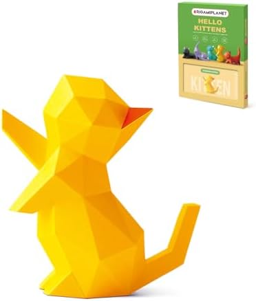 ORIGAMIPLANET 3D Origami Paper Craft Kit, Starpaw Kitten Cute DIY Pre-Cut Animal Papercraft Model for Beginners, Fun Handmade Home Decoration Gift for Adults & Teens-Yellow by Unknown