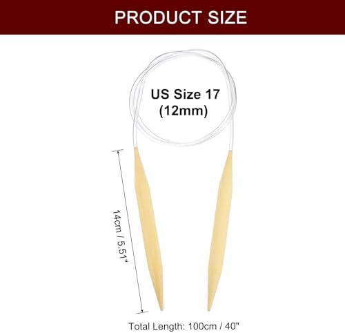 HARFINGTON US Size 17(12mm) Circular Knitting Needles 40 Inch / 100cm Round Wooden Needle for Handmade Projects DIY Knitting Blankets Socks Hats Sweaters - Image 2