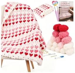 Arborthread Crochet Blanket Kit for Beginners Ombre Pink Heart Pattern by Arborthread