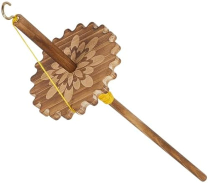 BENECREAT Drop Spindle Top Whorl, Spinner Wheel Tool Yarn, Wooden Weaving Spindle Whorl Yarn Spin Tool for Beginners DIY Spinning Crafts Supply (3.54x12.87inch Flower) by BENECREAT