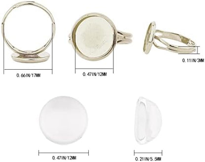 SUNNYCLUE 30Pcs 12mm Adjustable Cabochon Ring Settings with 30Pcs Round Glass Dome Cabochons Blank Finger Rings for DIY Ring Making Jewelry Making Supplies Adult Handmade Craft - Image 2