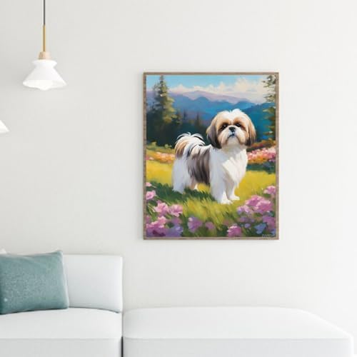 ZUVRDIAI Adults' Paint by Number Kits, Shih Tzu Dog, Flower Meadow, Paint by Number Kits on Canvas, DIY Oil Paintings for Beginners Arts and Crafts, 40x50cm No Frame - Image 3