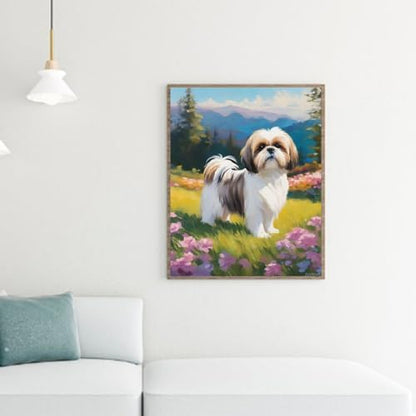 ZUVRDIAI Adults' Paint by Number Kits, Shih Tzu Dog, Flower Meadow, Paint by Number Kits on Canvas, DIY Oil Paintings for Beginners Arts and Crafts, 40x50cm No Frame - Image 3