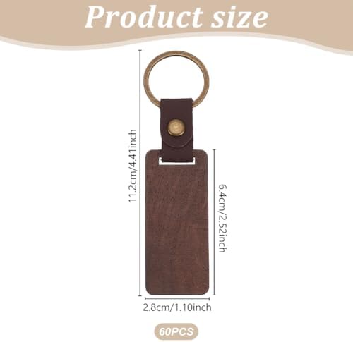 60 PCS Leather Wood Keychain Blanks Unfinished Wooden Keychains Rectangular Shape Black Walnut Wood Keychains Blanks for Engraving DIY Crafts Personalized Gifts - Image 2