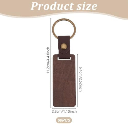 60 PCS Leather Wood Keychain Blanks Unfinished Wooden Keychains Rectangular Shape Black Walnut Wood Keychains Blanks for Engraving DIY Crafts Personalized Gifts - Image 2