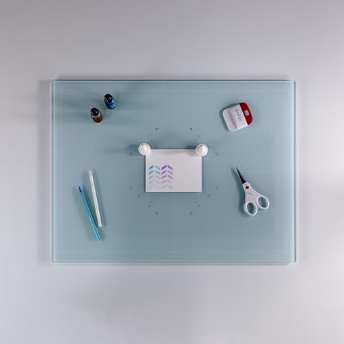 GLASSBOARD STUDIO Aqua Glass Craft Mat (9x12in) - Magnetic, Heat & Scratch Resistant, Stain-Proof for Crafting, Cutting, Painting, Mixed Media Artwork - Grid & Angle Lines, Non-Slip Rubber Feet - Image 3